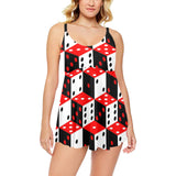 Dice Pattern Print Design 02 Chest Sexy Pleated Two Piece Swim Dress