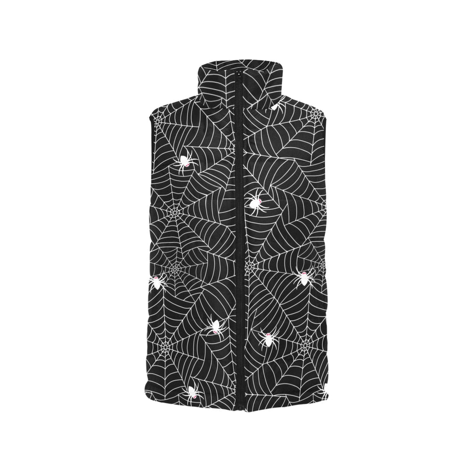 Spider web design pattern Black background white c Men's Padded Vest