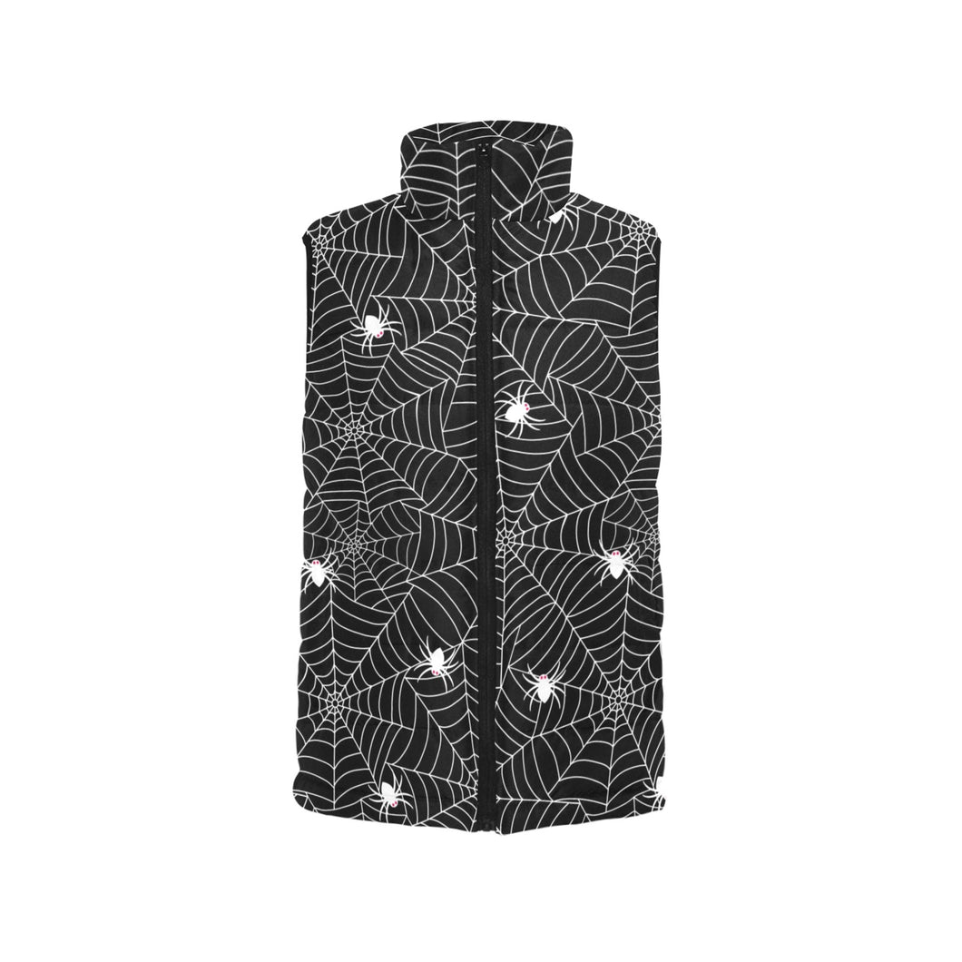Spider web design pattern Black background white c Men's Padded Vest