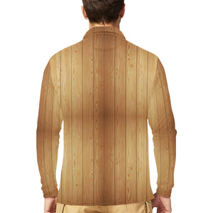 Wood Printed Pattern Print Design 05 Men's Long Sleeve Polo Shirt
