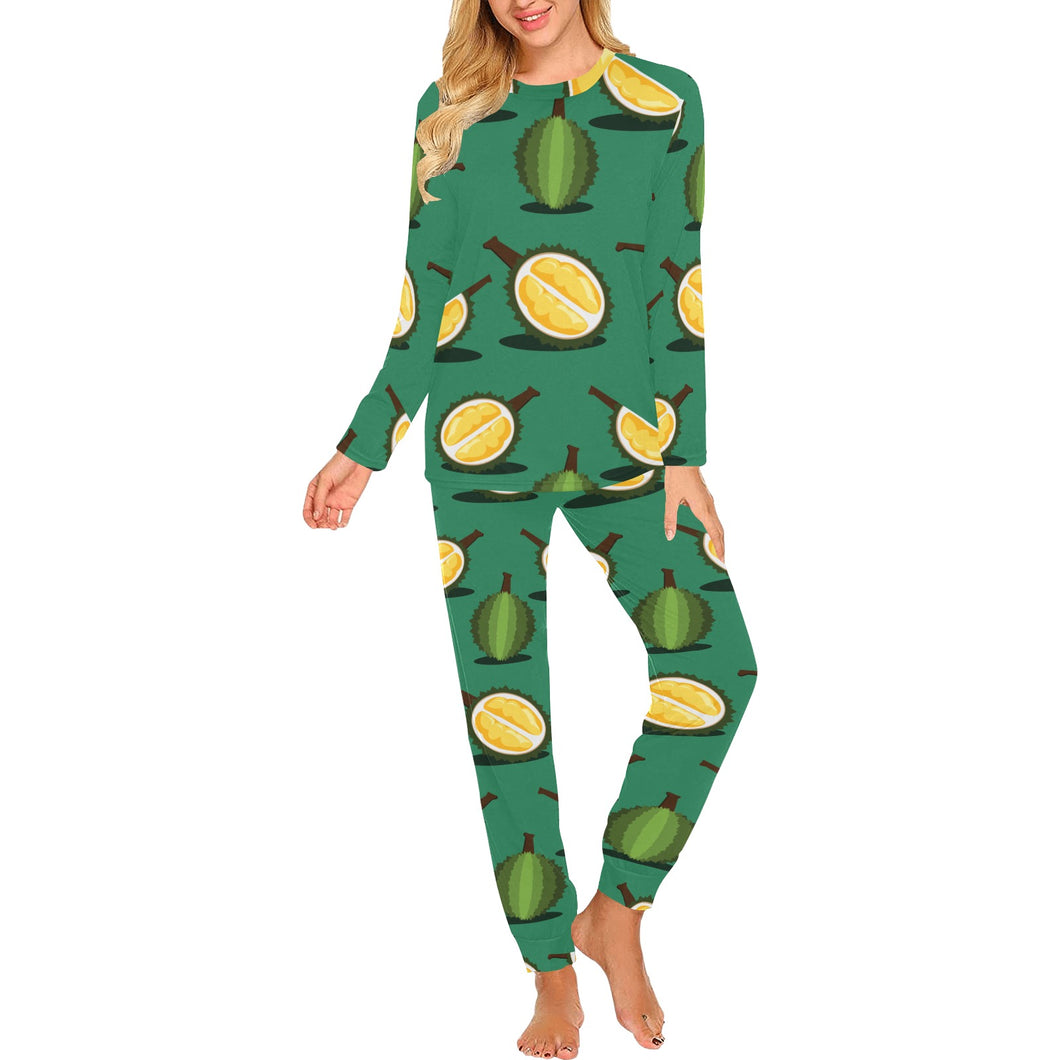 Durian pattern green background Women's All Over Print Pajama Set