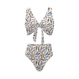 Skate Board Pattern Print Design 05 Chest Bowknot High Waisted Bikini Swimsuit