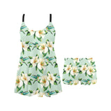 Hummingbird Pattern Print Design 01 Chest Sexy Pleated Two Piece Swim Dress