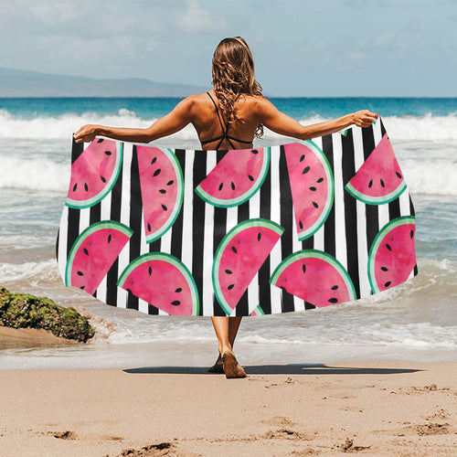 Watercolor paint textured watermelon pieces Beach Towel