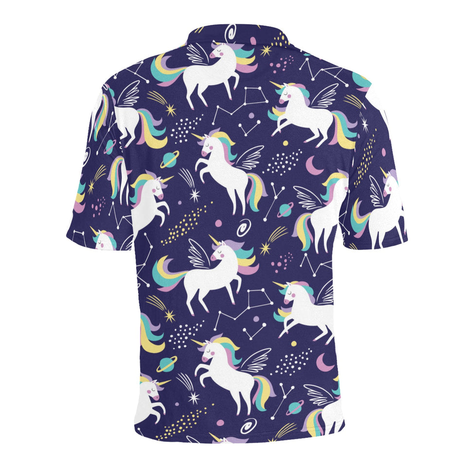 Hand drawn cute unicorn star planet Men's All Over Print Polo Shirt