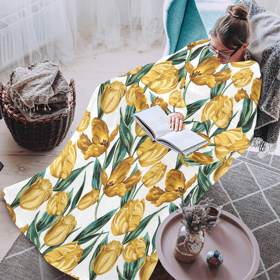 yellow tulips pattern Blanket Robe with Sleeves