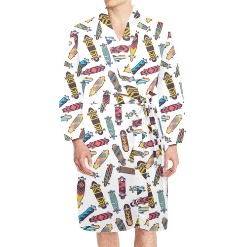 Skate Board Pattern Print Design 05 Men's Long Sleeve Belted Night Robe