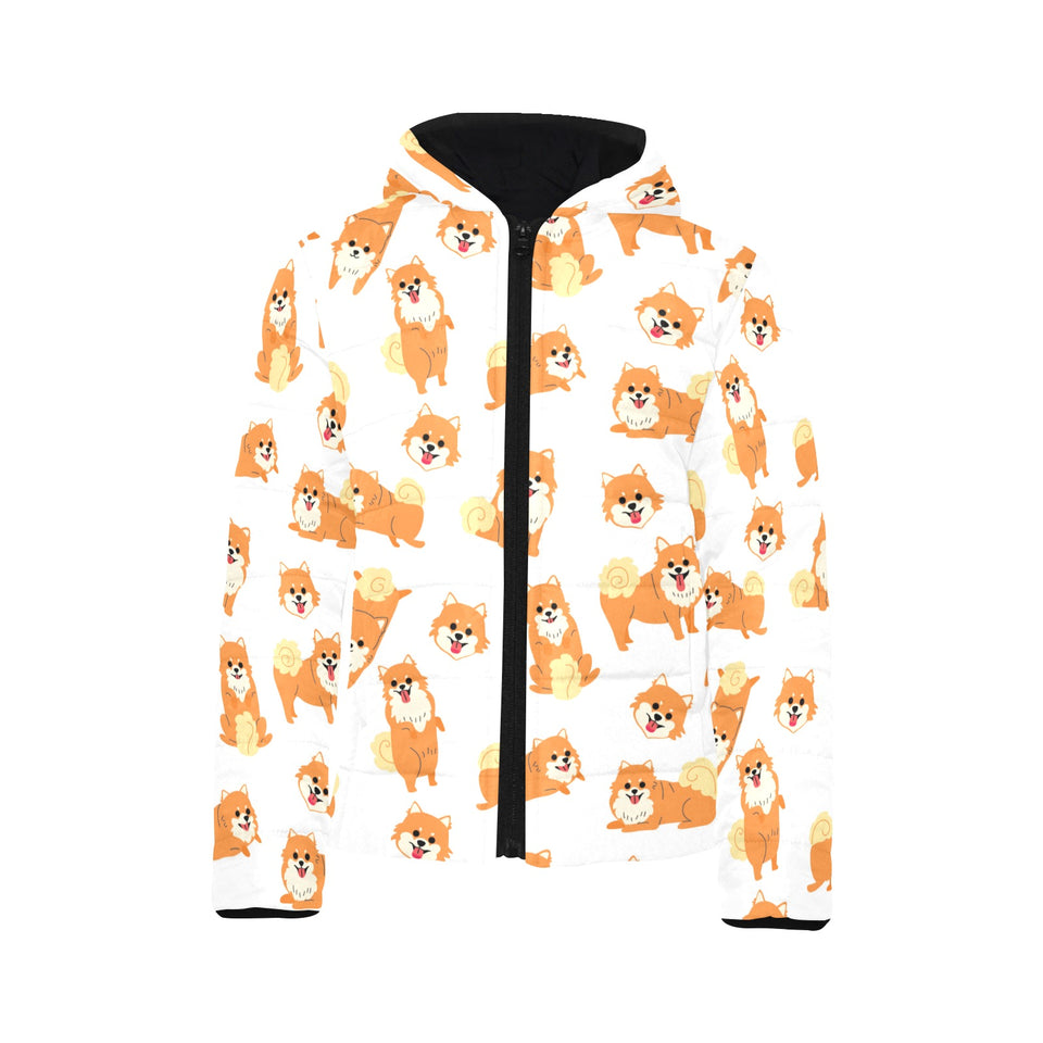 Brown pomeranian pattern Kids' Boys' Girls' Padded Hooded Jacket