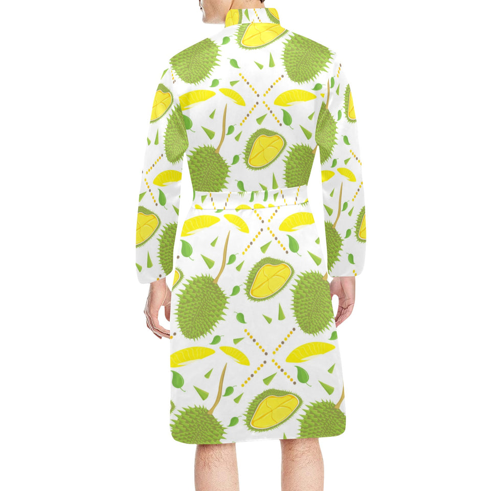 Durian pattern background Men's Long Sleeve Belted Night Robe