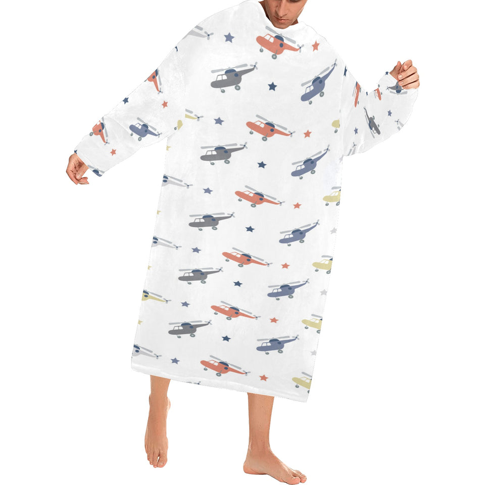Cute helicopter star pattern Blanket Robe with Sleeves