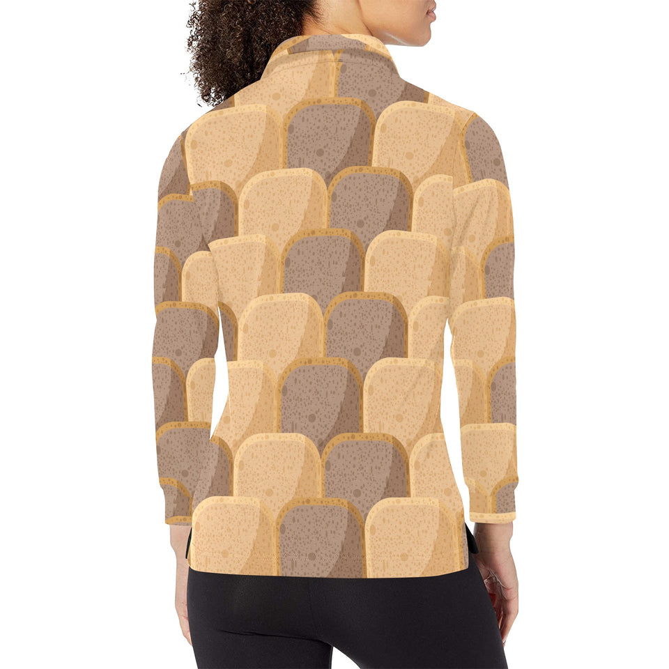 Bread Toast Pattern Print Design 04 Women's Long Sleeve Polo Shirt
