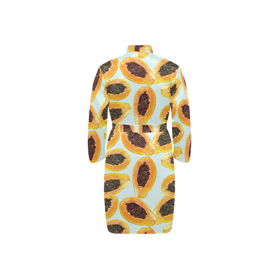 Watercolor papaya pattern Men's Long Sleeve Belted Night Robe