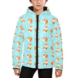 Fox pattern blue b ackground Kids' Boys' Girls' Padded Hooded Jacket