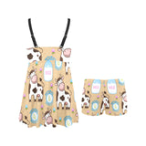 Cow bottle of milk pattern Chest Sexy Pleated Two Piece Swim Dress