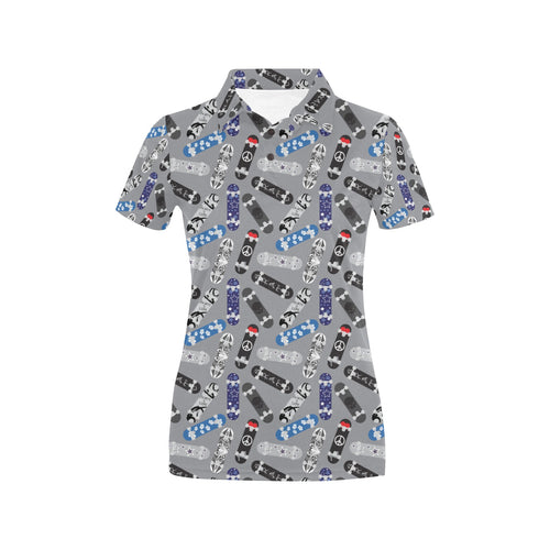 Skate Board Pattern Print Design 03 Women's All Over Print Polo Shirt