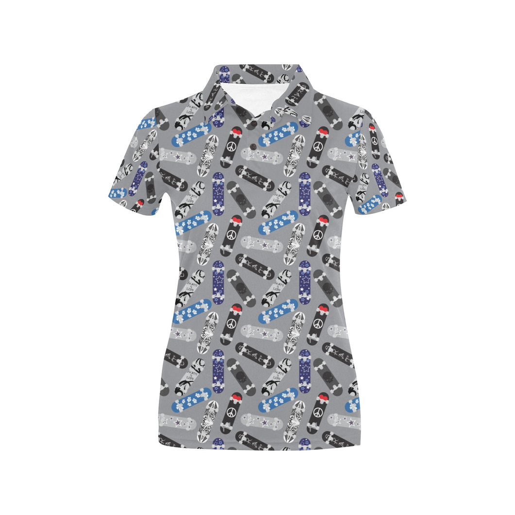 Skate Board Pattern Print Design 03 Women's All Over Print Polo Shirt