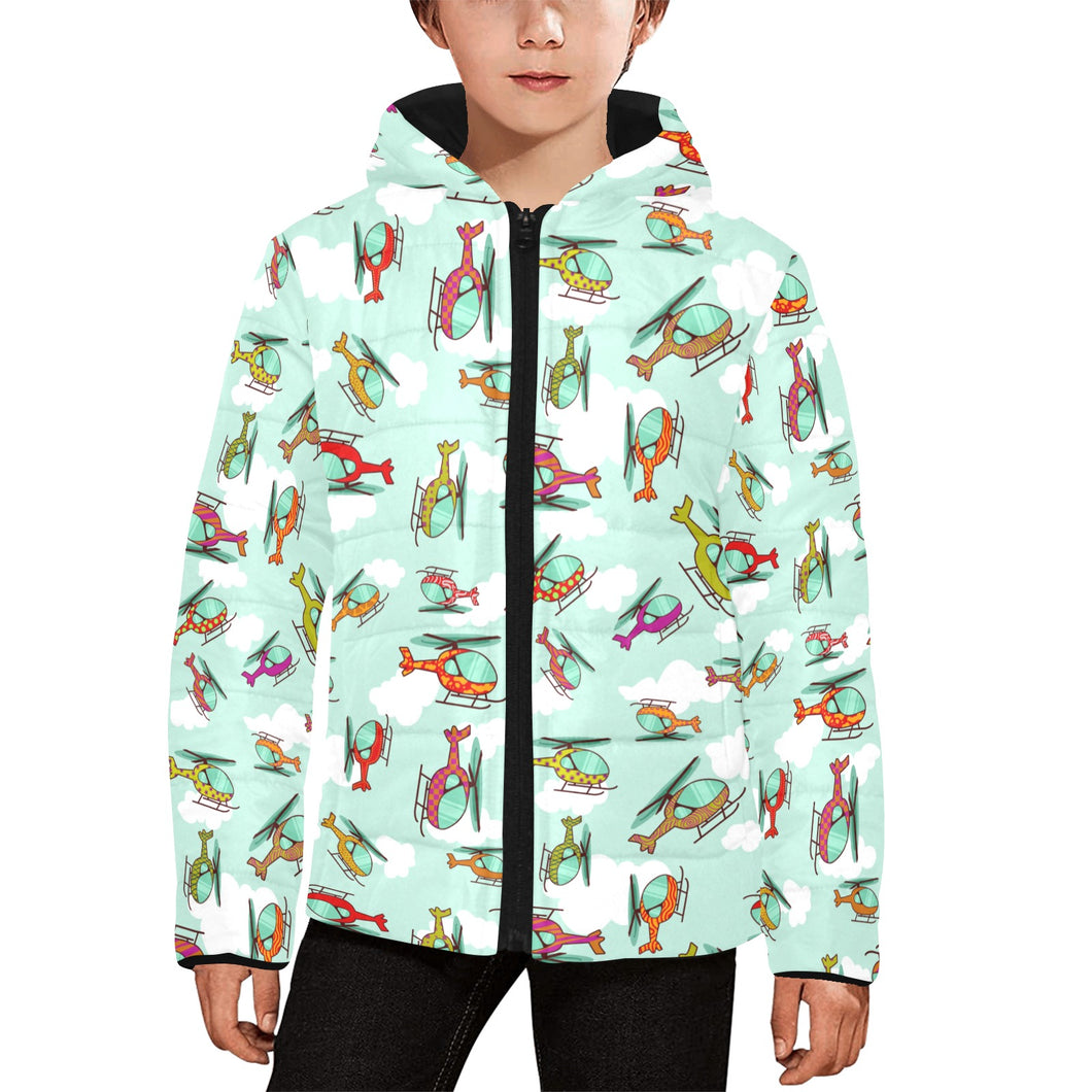 Helicopter design pattern Kids' Boys' Girls' Padded Hooded Jacket