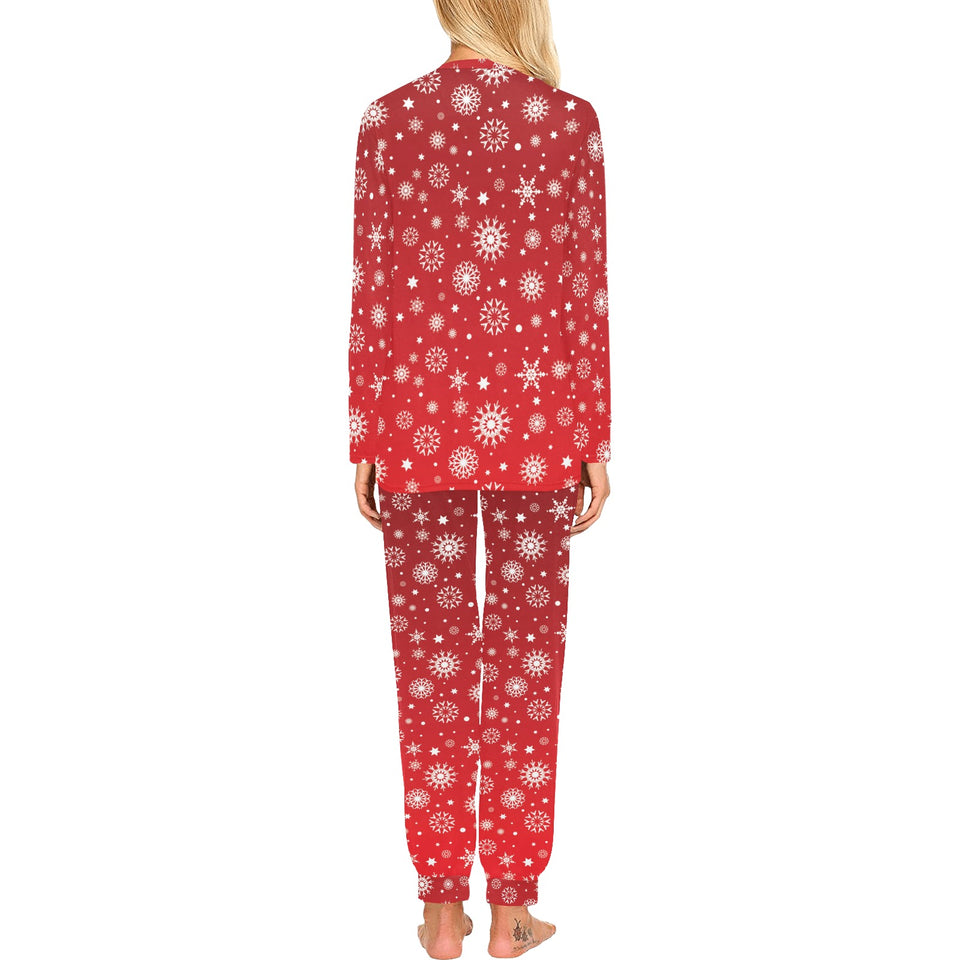 Snowflake pattern red background Women's All Over Print Pajama Set