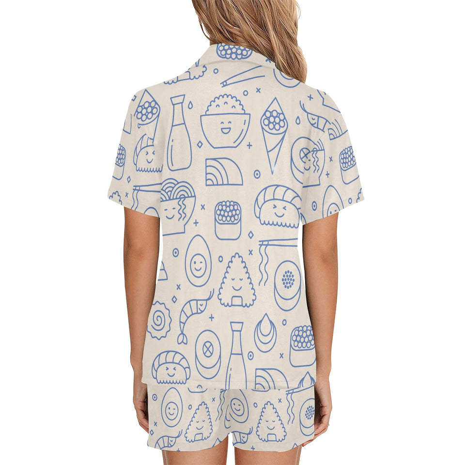 Cute sushi icon pattern Women's V-Neck Short Pajama Set