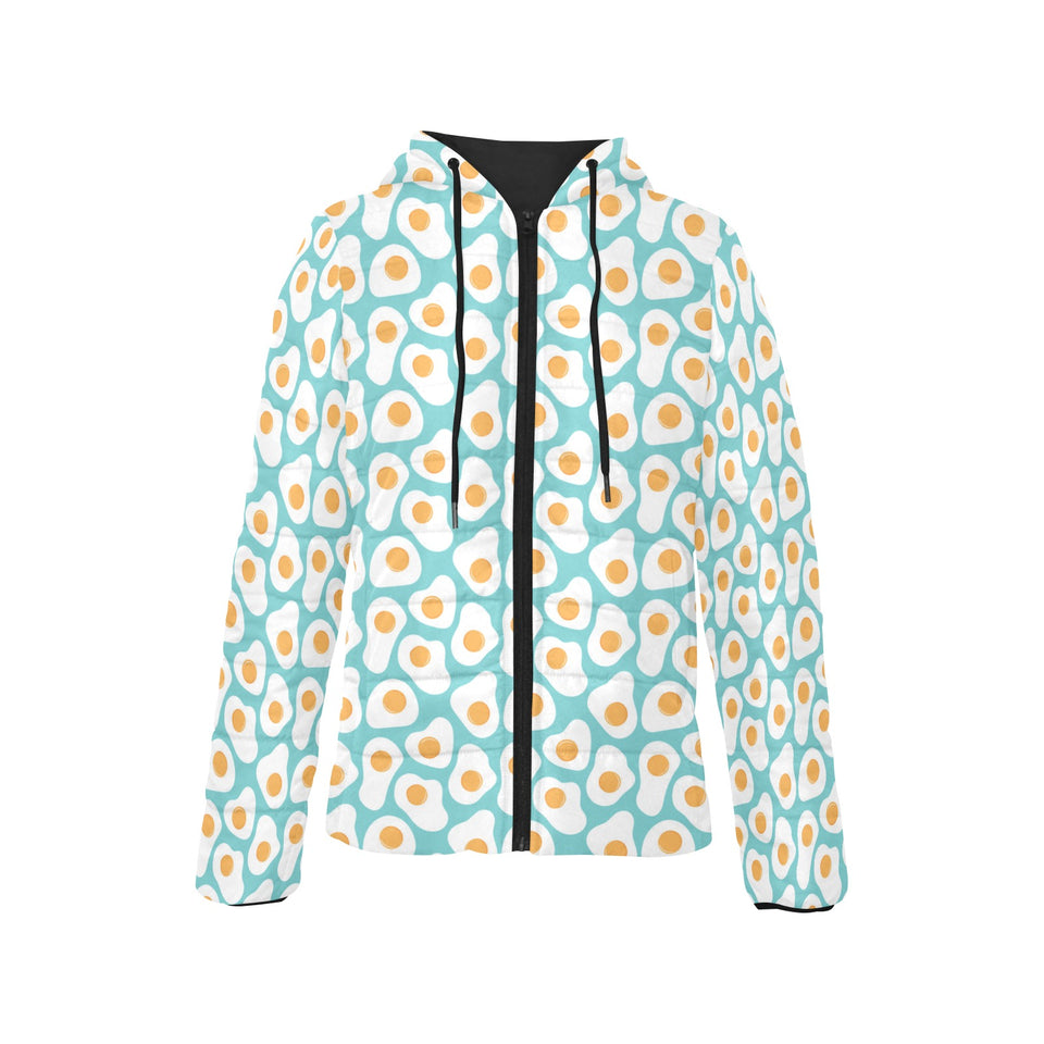 Fried Eggs Pattern Print Design 04 Women's Padded Hooded Jacket
