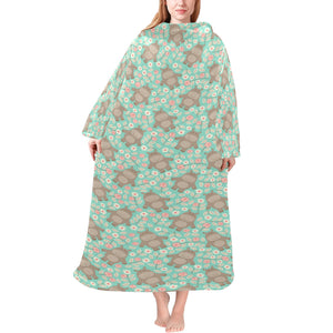 Hippopotamus Pattern Print Design 02 Blanket Robe with Sleeves