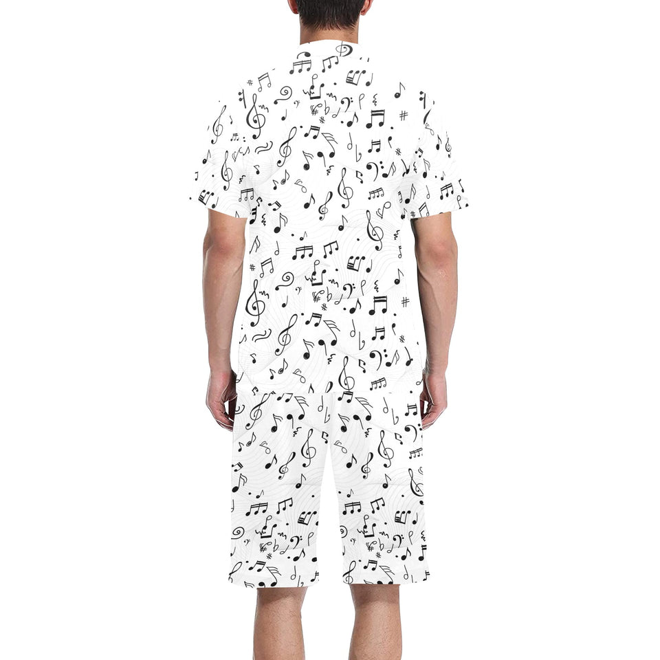 Music Notes Pattern Print Design 04 Men's V-Neck Short Pajama Set