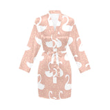 Swan flower light pink background Women's Long Sleeve Belted Night Robe