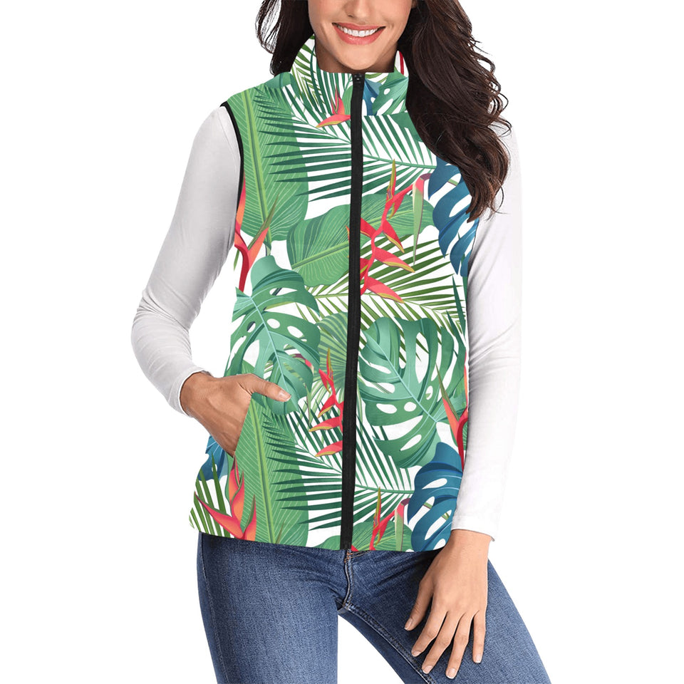 heliconia palm and monstera leaves pattern Women's Padded Vest