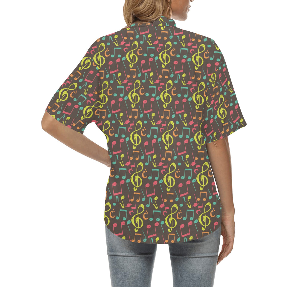 Music Notes Pattern Print Design 05 Women's All Over Print Hawaiian Shirt