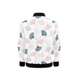 Black Gray Cream coral ginkgo leaves pattern Kids' Boys' Girls' Bomber Jacket
