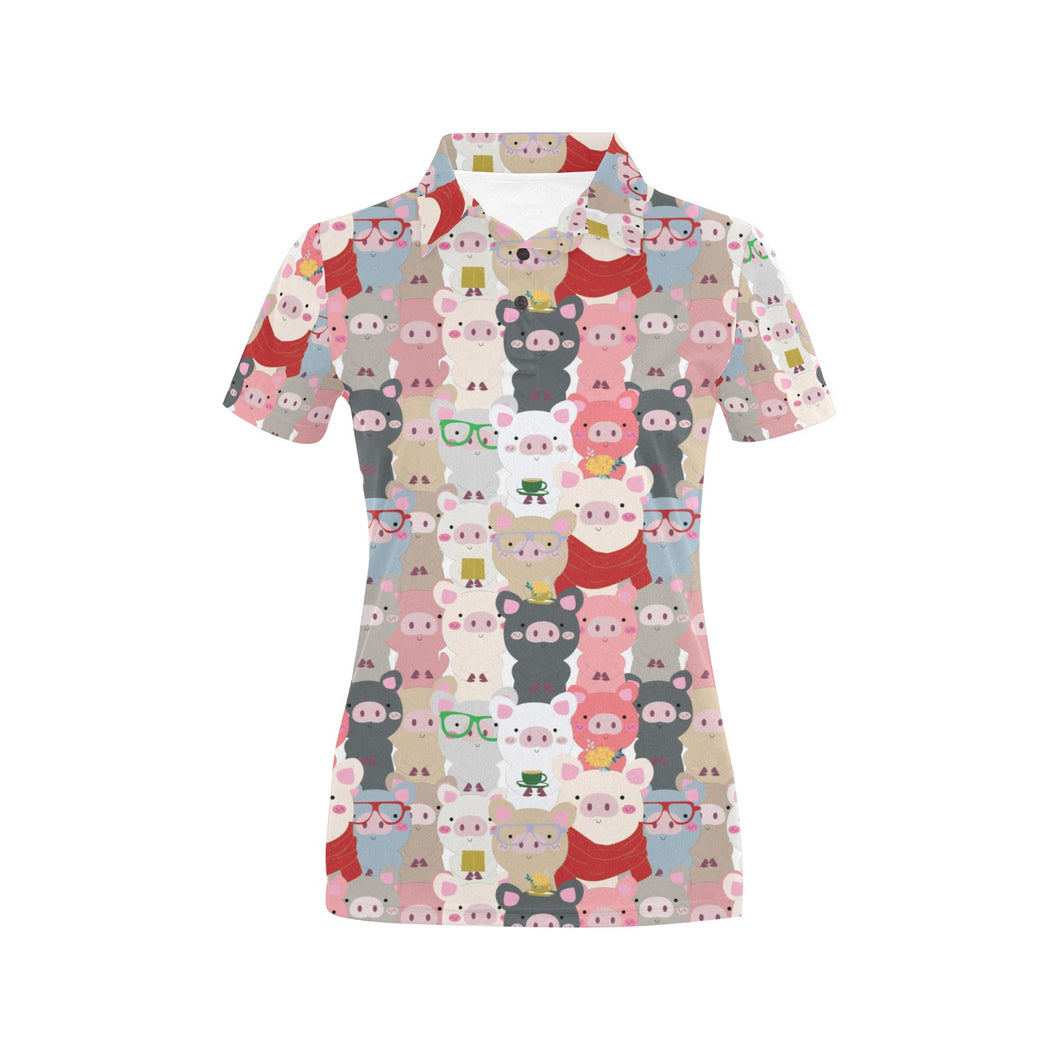 Pig Pattern Print Design 02 Women's All Over Print Polo Shirt