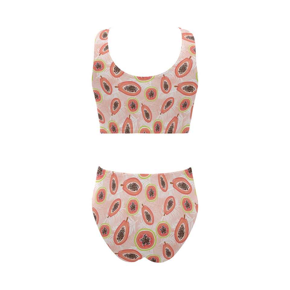 papaya leaves pattern Chest Bowknot High Waisted Bikini Swimsuit