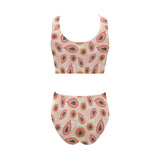 papaya leaves pattern Chest Bowknot High Waisted Bikini Swimsuit