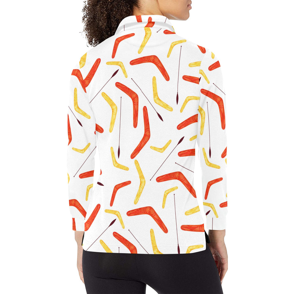 Waterclor boomerang Australian aboriginal ornament Women's Long Sleeve Polo Shirt