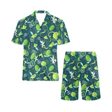 Lime ice flower pattern Men's V-Neck Short Pajama Set