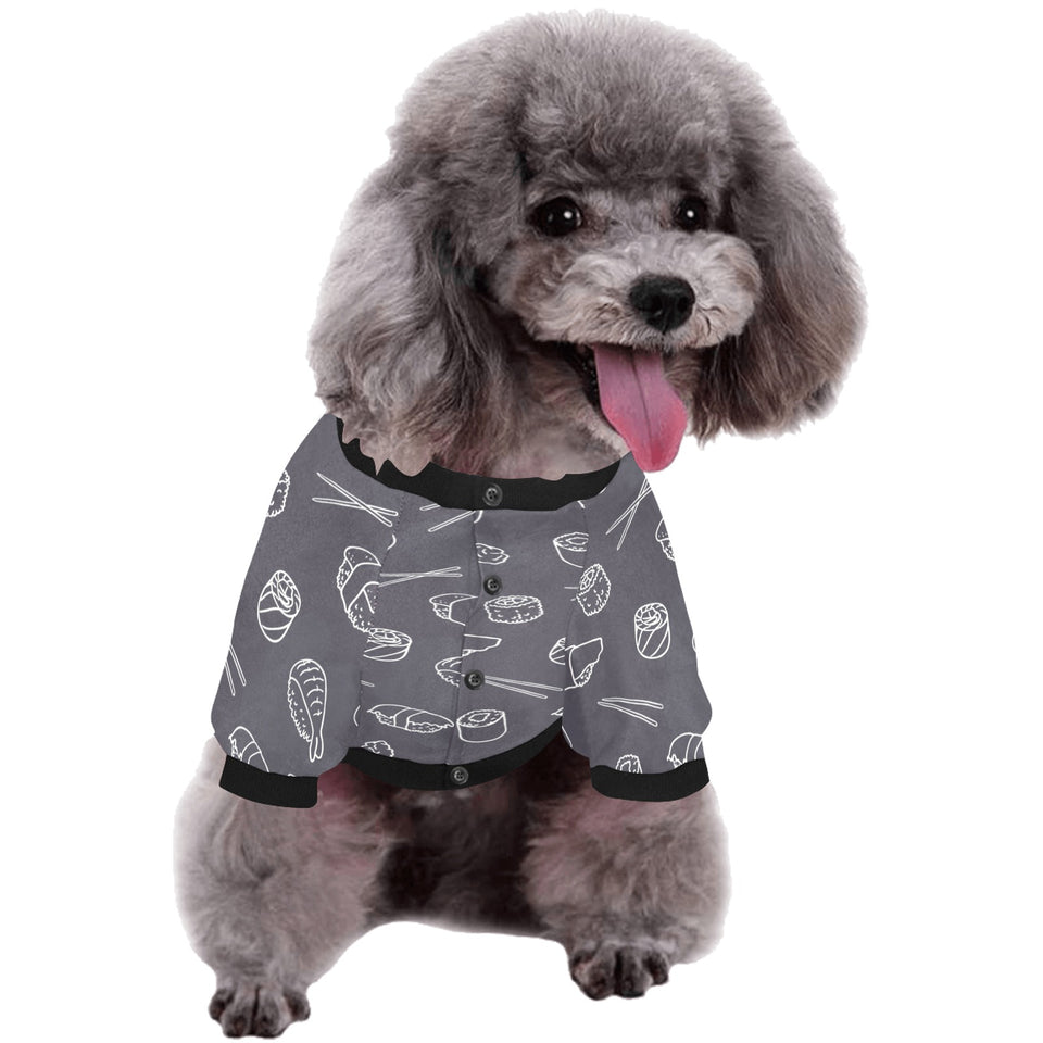 sushi pattern black background All Over Print Pet Dog Round Neck Fuzzy Shirt
