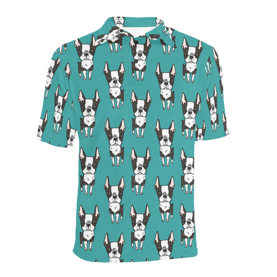 Hand drawn boston terrier dog pattern Men's All Over Print Polo Shirt