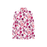 pink sketch tulip pattern Women's Long Sleeve Polo Shirt