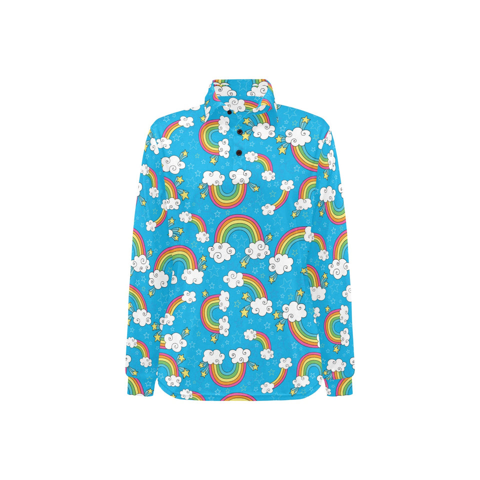 Rainbows Sky Clouds Pattern Women's Long Sleeve Polo Shirt