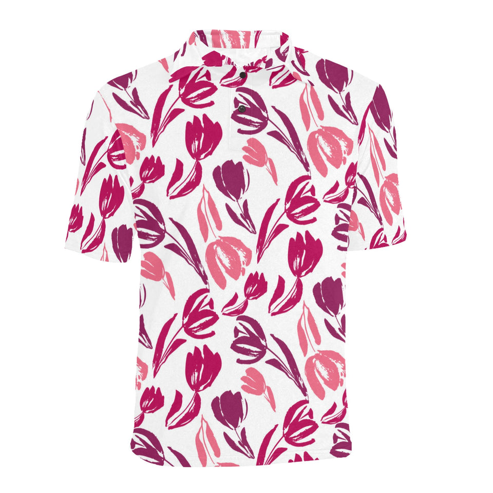 pink sketch tulip pattern Men's All Over Print Polo Shirt