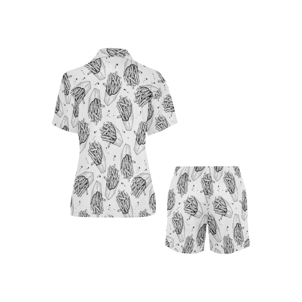 Hand drawn french fries pattern Women's V-Neck Short Pajama Set