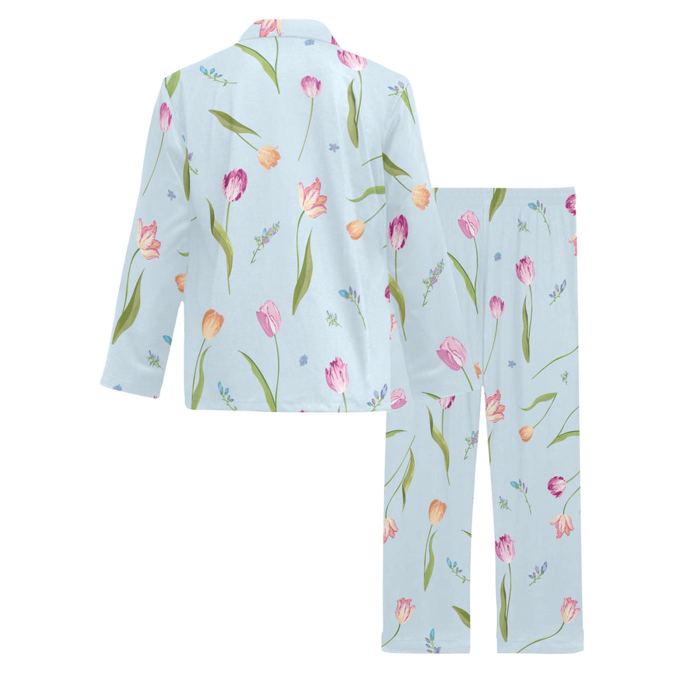 Watercolor Tulips pattern Men's Long Pajama Set