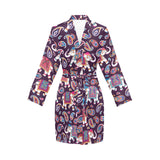 Elephant indian style ornament pattern Women's Long Sleeve Belted Night Robe