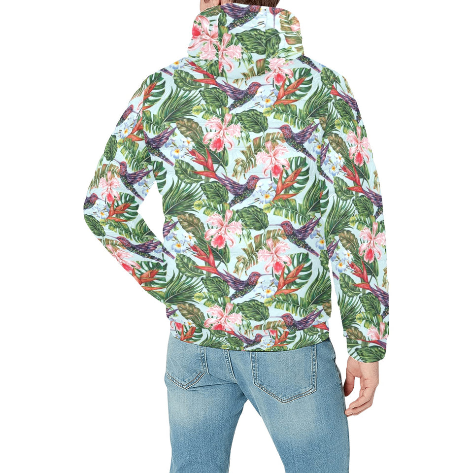 Hummingbird Pattern Print Design 05 Men's Padded Hooded Jacket