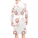 Daruma japanese wooden doll cherry blossom flower Men's Long Sleeve Belted Night Robe