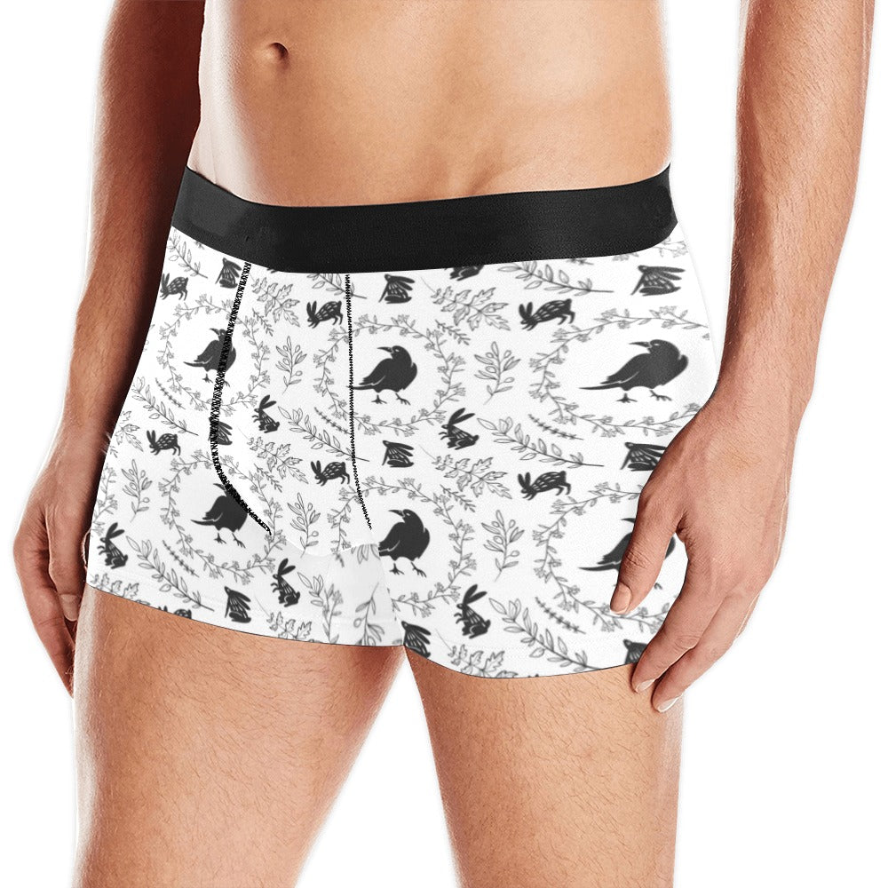 Crows floral wreath rabbit pattern Men's All Over Print Boxer Briefs Men's Underwear