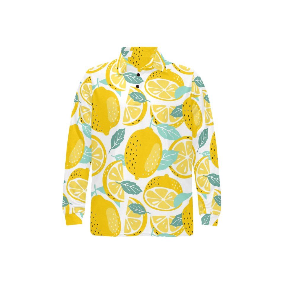 lemon design pattern Men's Long Sleeve Polo Shirt