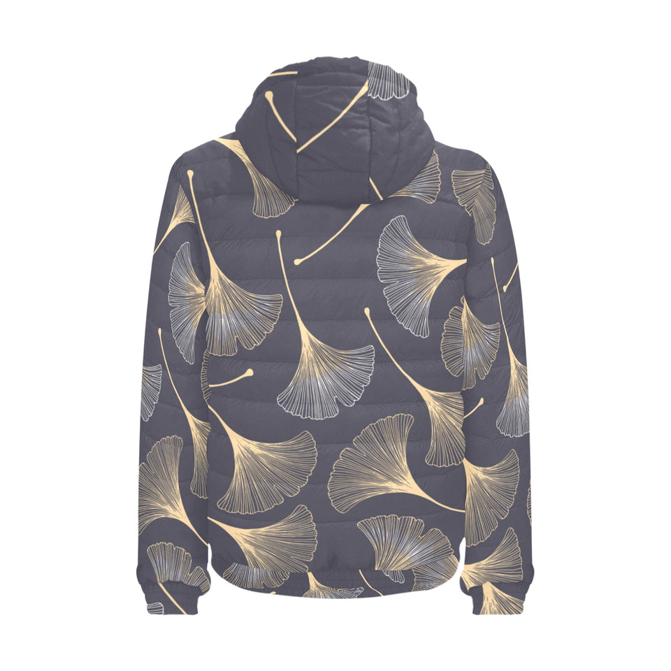 Gold ginkgo leaves Men's Padded Hooded Jacket