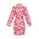 Lips Pattern Print Design 01 Women's Long Sleeve Belted Night Robe