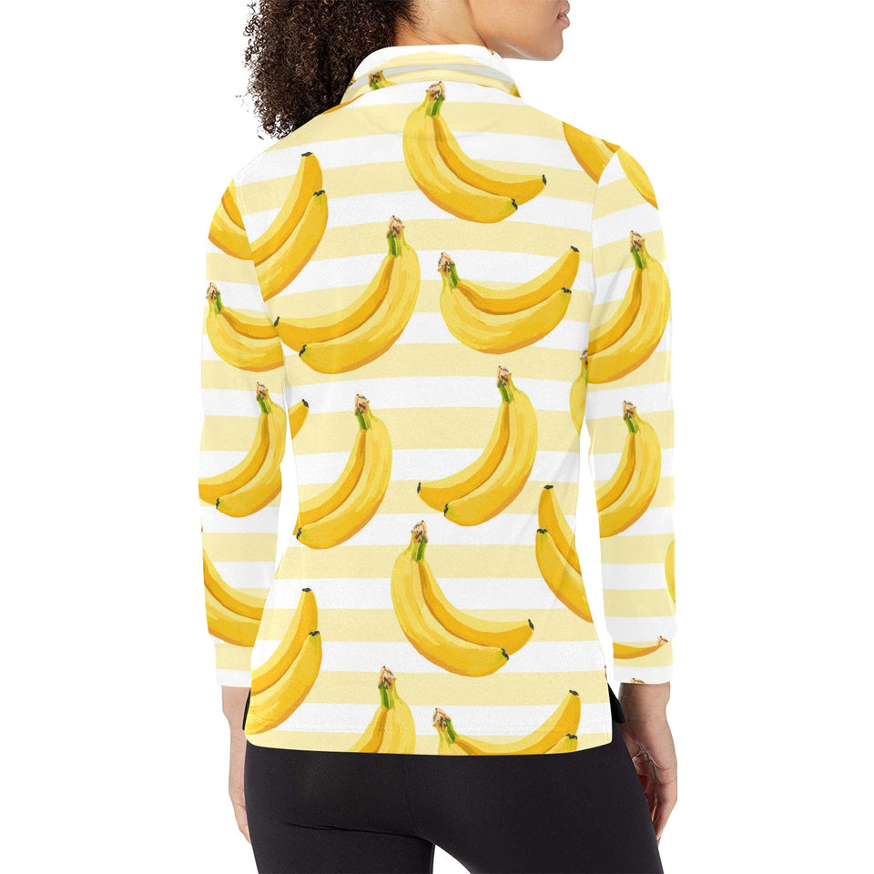 Banana pattern blackground Women's Long Sleeve Polo Shirt